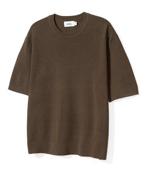커스텀어클락(costumeoclock) 쿨 린넨라이크 크루넥 숏 슬리브 니트 브라운 COOSKT010BROWN