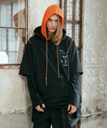 SIDE CUT LAYER HOOD T-SHIRTS BLACK