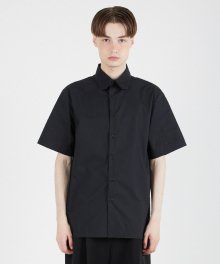 Square Collar Short Sleeve Shirt - Black