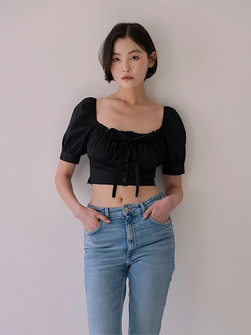 MUSINSA | NOT YOUR ROSE Square Crop Blouse (Black)