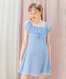 Chiffon Shirring Mini Dress_ Blue