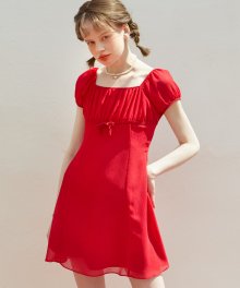 Chiffon Shirring Mini Dress_ Red