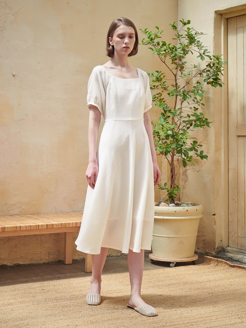 Square Neck Balloon One-Piece_Ivory
