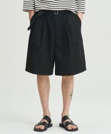 Silky Wide Short Belted Pants [Black]