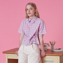 STRING POCKET CHECK SHIRT-PINK