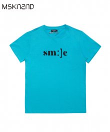 스마일 프린트 티셔츠 시안 블루