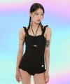 (OP-20375) SHIRRING FRILL ONEPIECE SWIMSUIT BLACK