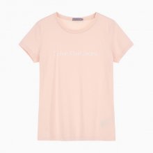 여 4BOKSW3 688 라이트 핑크 로고 슬림핏 반팔 티셔츠