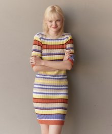 Coloring Stripe Knit One Piece in Yellow_VK0MO1650