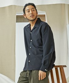 OPEN COLLAR STRING SHIRT _ BLACK