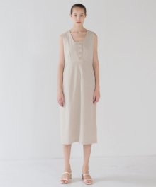 Linen Square Neck Dress - Ecru