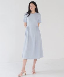 Waist Shirring Dress - Blue