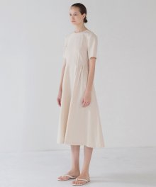 Waist Shirring Dress - Beige