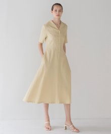 Collar Shirring Dress - Butter Yellow