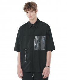 우레탄 레이어드 포켓 하프셔츠 블랙