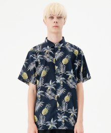 하와이안 파인 하프 셔츠 네이비