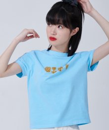 Flower drawing Pigment T-shirts [BLUE]