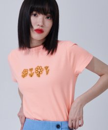 Flower drawing Pigment T-shirts [ORANGE]