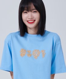 Flower drawing Overfit T-shirts [SKY BLUE]