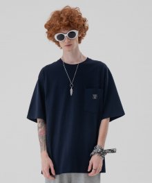 LABEL POCKET TEE-네이비