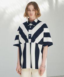 BOLD STRIPE BOX PATTERN PIQUE TEE NAVY