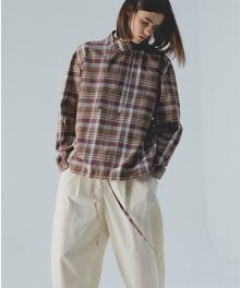 High Neck Pullover Shirts_ Check Brown