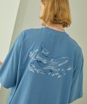 꼼파뇨(CPGN STUDIO) [20수] 고래 플라워 자수 반팔 문블루