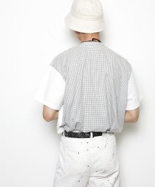 WHITE gingham checks shirt mix 1/2 T-shirts(IT122)