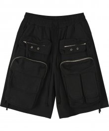 Dobby weaves 3D pocket cargo shorts - Black