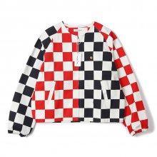 Checkerboard Collarless Drizzler Jacket / White/Black/Red