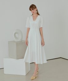 Square Neck Lace Dress  White