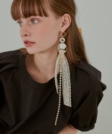 Long Lace Drop Earring (Single)  Cream