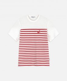 NOTE STRIPED TEE-RED