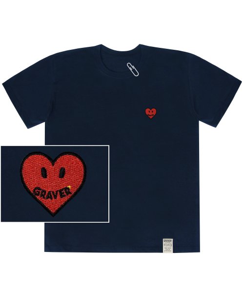 MUSINSA | GRAVER [UNISEX] Logo Heart Embroidery Short Sleeve Tee_Navy