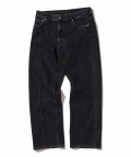 pin tuck wide denim pants black washed