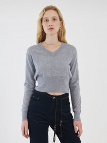 V-NECK LINE KNIT (blue grey)