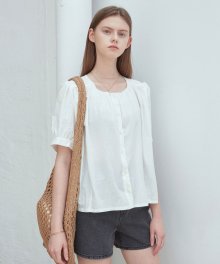 Shirring Button Blouse_Ivory