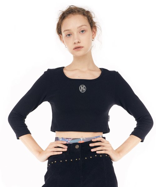스컬프터(SCULPTOR) Soft 3/4 Sleeve Crop Top [BLACK] - 22,400 | 무신사 스토어