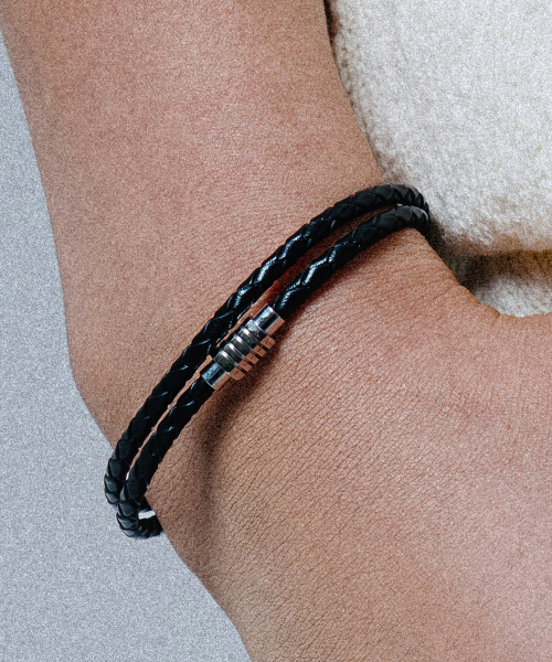 스칼렛또블랙(scalettoblack1) BW001 [써지컬스틸] 베이직 레이어드 레더 팔찌