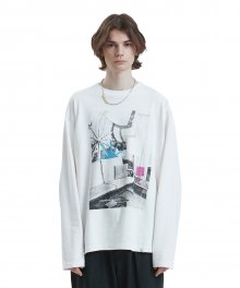 LIFUL FURNITURE COLLAGE LONG SLEEVE TEE off white