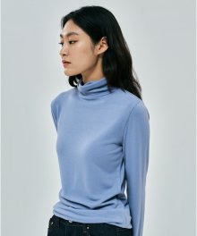 여성 롤 넥 슬릿 티셔츠 다크블루