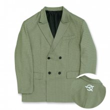 OVERSIZE CHECK DOUBLE BLAZER-OLIVE GREEN