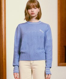 (KT-20536) HERRINGBONE SHORT KNIT PULLOVER LIGHT BLUE