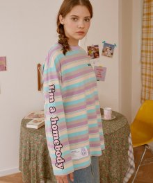 (TS-20523) SLEEVE LETTERING STRIPE T-SHIRT LAVENDER