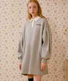 (OP-20517) PUFF-SLEEVE COLLAR ONE-PIECE GRAY