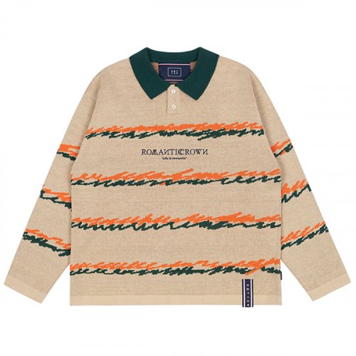 로맨틱크라운(ROMANTIC CROWN) COLOR WAVE KNITTED POLO SHIRTS_BEIGE - 36,000 | 무신사 스토어