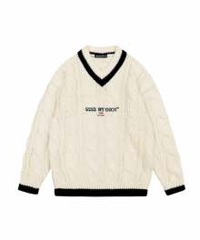 CLASSIC LOGO TWIST KNIT PULLOVER_ivory