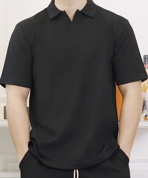 유니어패럴(uniapparel) 더블코튼 오픈카라 루즈핏 반팔티 블랙