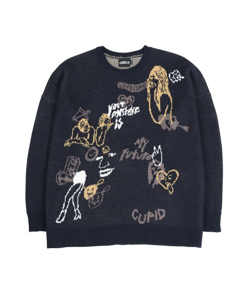 아조바이아조(AJOBYAJO) Oversized Itaewon Story Sweater [Navy 아조바이아조(AJOBYAJO) Oversized Itaewon Story Sweater [Navy