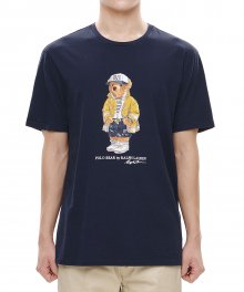 커스텀 슬림 핏 베어 티셔츠 - 네이비